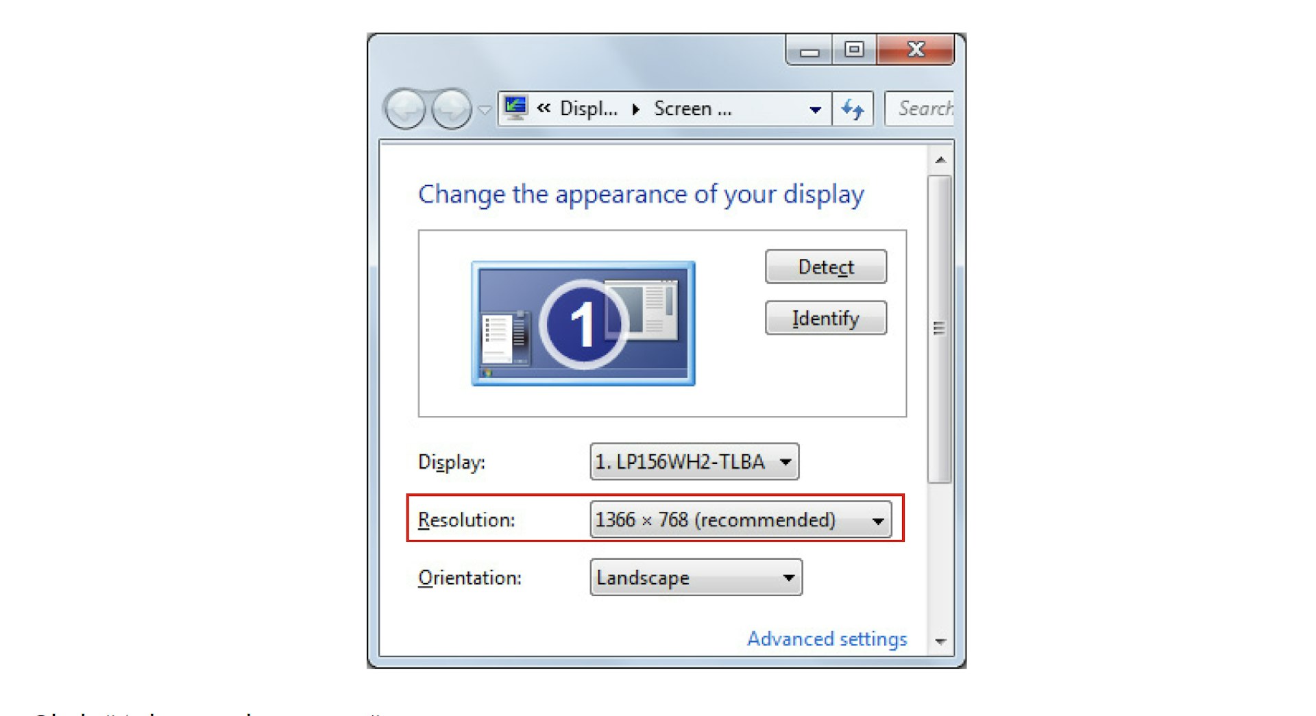 Display properties screen
