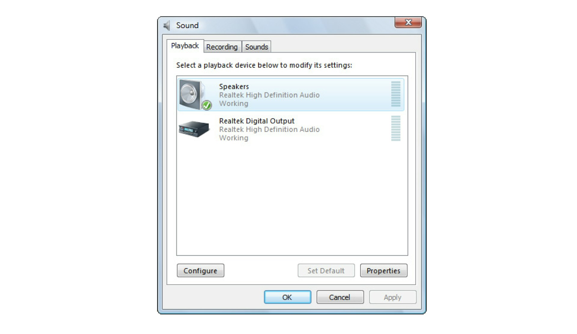 Sound settings screen
